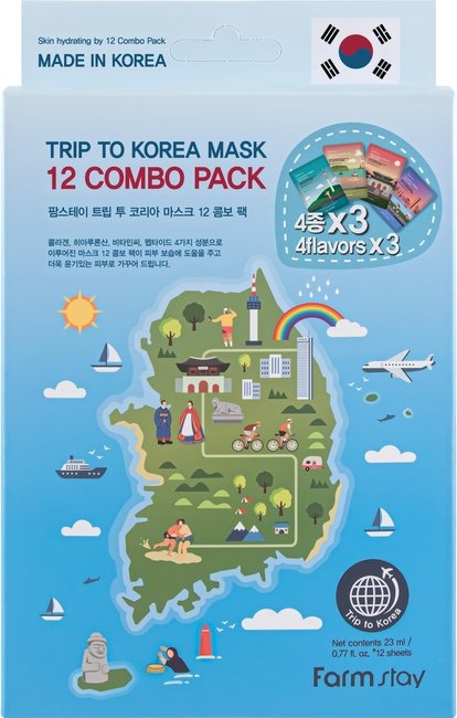 Trip To Korea Mask 12 Combo Pack (Collagen, Hyaluronic Acid, Vitamin, Peptide) (23ml*12)